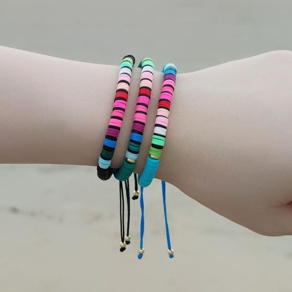 

beaded, strands kelitch polymer clay bracelets for women mix color strand chain handmade beach friendship bracelet boho anime fashion, Black