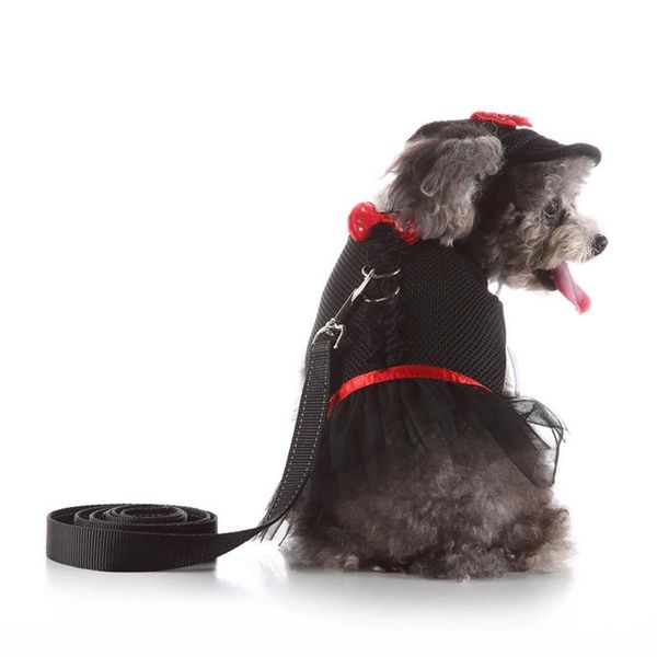 

dog collars & leashes bowknot princess tutu dress skirt clothes small pet cat harness and leash collar leads with hat