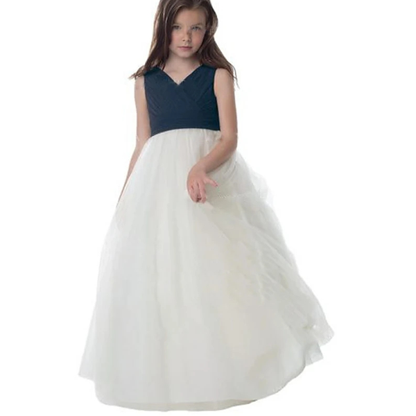 

girl's dresses a-line floor length flower girl party chiffon sleeveless v neck with ruching, Red;yellow