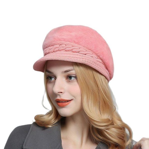 

beanie/skull caps 2021 korean vversion of winter thick fur hat ladies fashion woolen knit plus velvet warm beret, Blue;gray