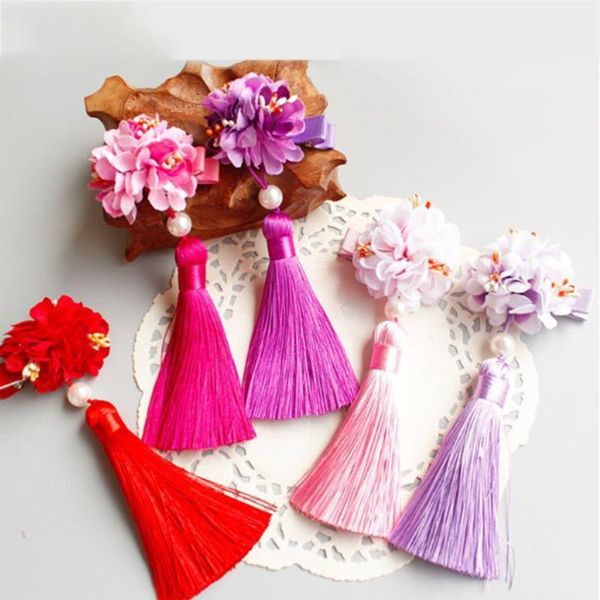 

children hairpin children's checkered headgear retro chinese style hair ball accessories female princess head flower, Slivery;white