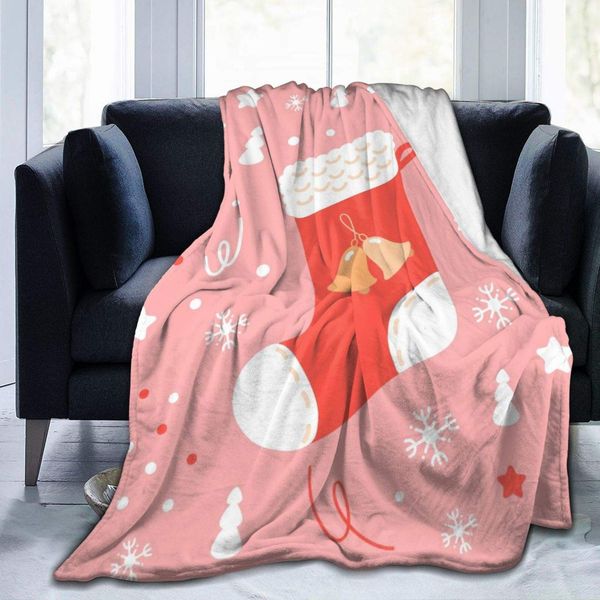 

Blanket Flannel Fleece Blanket Red Christmas Stocking On A Pink Background.Background with Holiday Lightweight Super Soft Cozy