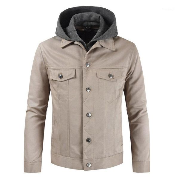 

men's jackets 2021 autumn and winter detachable hat collar single-breasted casual jacket youth lapel, Black;brown