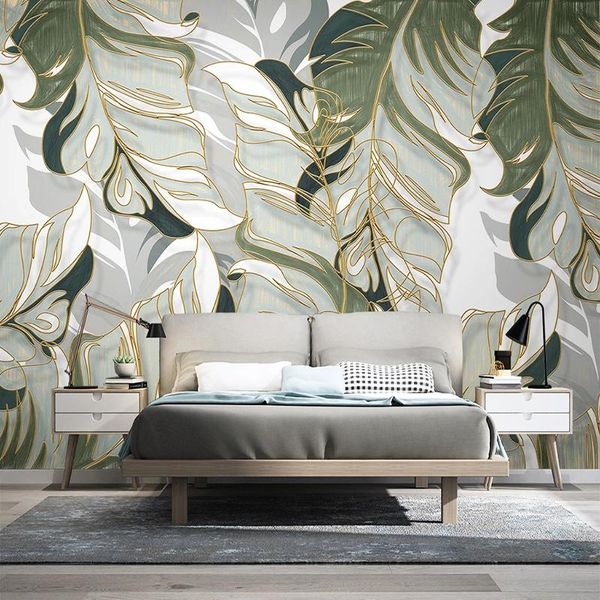 

wallpapers custom any size mural wallpaper modern 3d hand-painted tropical plant leaves po wall paper self-adhesive living room stickers
