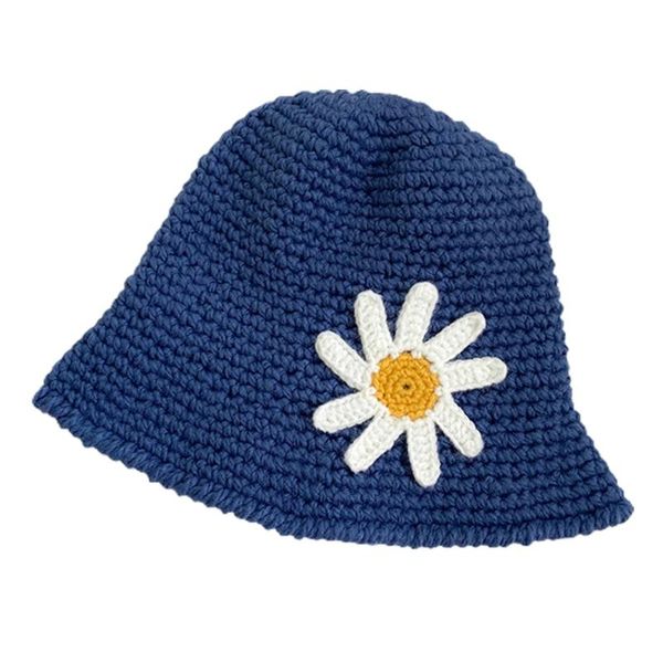 

wide brim hats q1fa women chunky crochet knit dome bucket hat daisy floral round fisherman cap, Blue;gray