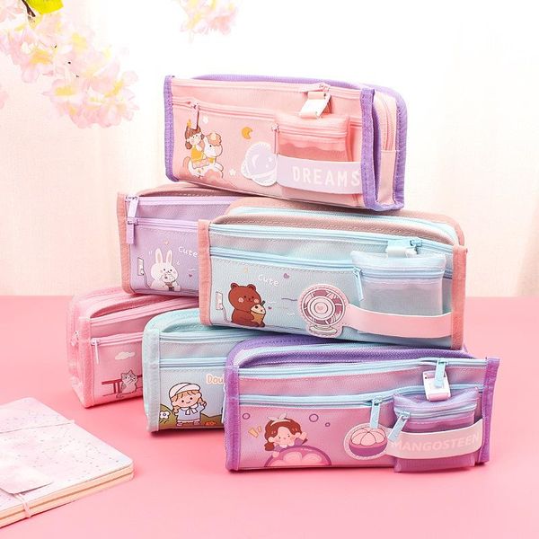 

pencil cases fun multifunctional 4-layer mesh pouch pen bag storage creative case cover office school stationery