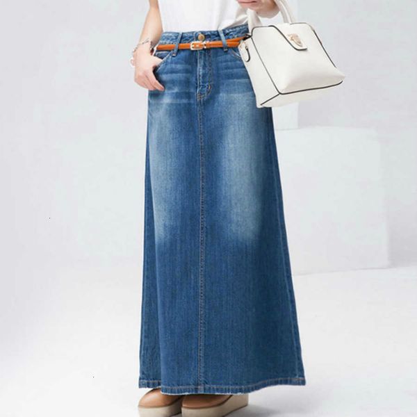 

skirt 2021 long denim skirt of vintage high-waisted button the thin blue line woman washed skirts office ladies broken jeans, Black