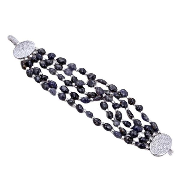 

beaded, strands jk 8" 5 rows natural blue lolites orm stone bracelet cz clasp handmade for women, Black