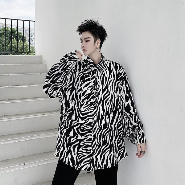 

men's casual shirts design style men's loose long sleeve zebra printting shirt 2021 autumn fashion big size lapel clothes, White;black