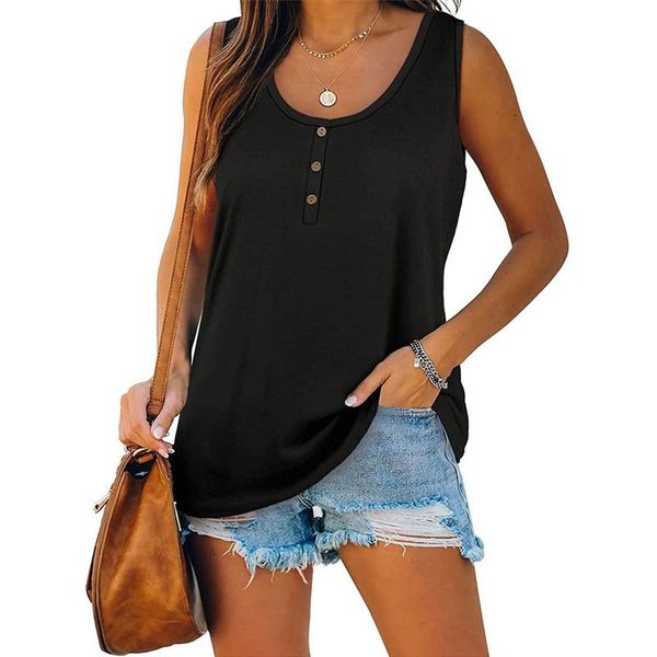 

women's tanks & camis women 2021 plus size s-xxl sleeveless button casual summer tank white solid streetwear t-shirt ropa mujer