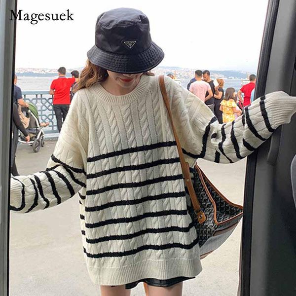 

women's sweaters autumn winter loose pullover women sweater casual striped twist knitted oversize knitwear pull femme 11947, White;black