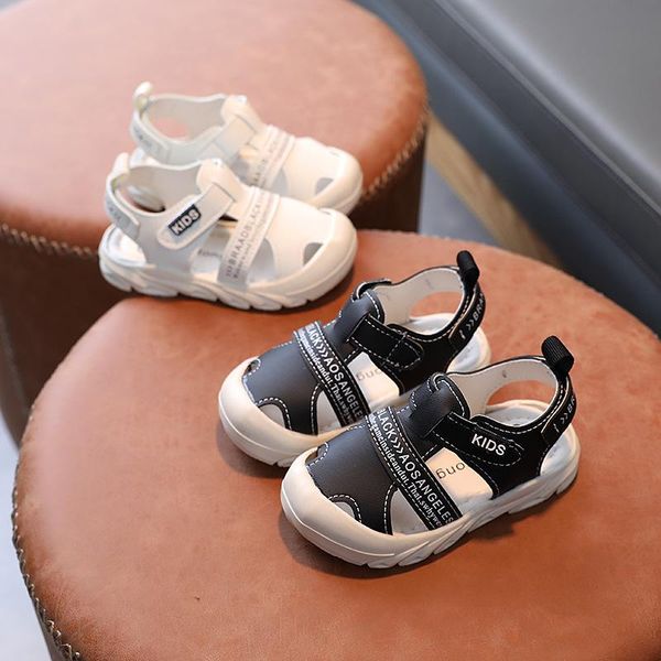 

summer baby fashion sandals boys closed toe soft leather shoes 1-6 years kids toddler beach size 21-30, Black;red