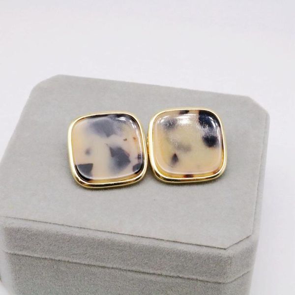

clip-on & screw back square alloy leopard resin sweet earring for women, Silver