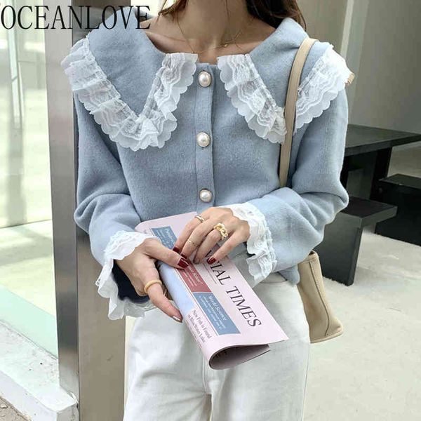 Giacca donna Solid Peter Pan Collar Sweet Japan Style Cute Lace Mujer Chaqueta Autunno Inverno Femme Veste Top 19393 210415