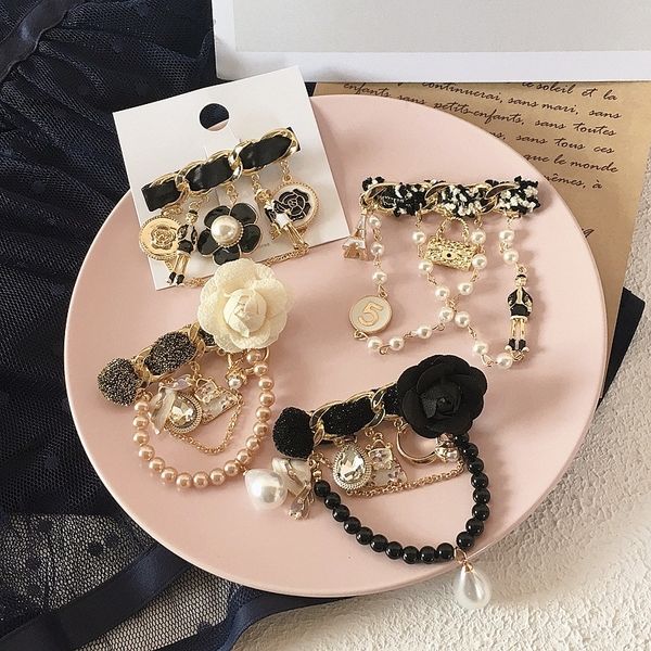 

tgb1 pins korean version brooches xiaoxiangfengshan camellia water drop pearl headdress headdressdrill tassel pearl brooch accessories hair, Gray