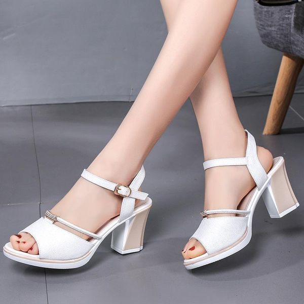 

dress shoes 2021 summer thick-heeled buckle female sandals mature fashion casual light high-heeled party office, Black