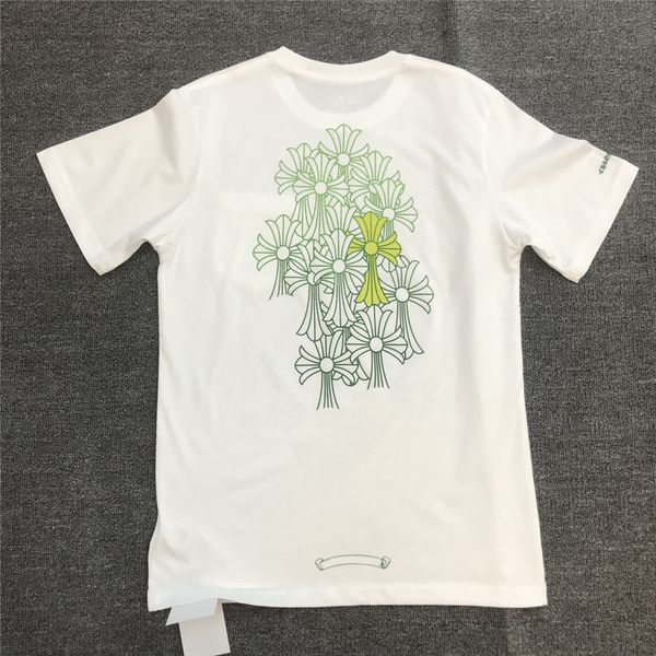 

mens t shirt summer chrome sanskrit hearts horseshoe fluorescent color cross print round neck loose crowe short sleeve t-shirt for men and w, White;black