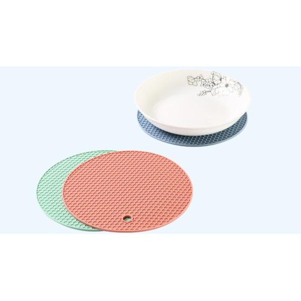 

carpets 4pcs slip-resistance insulation mat for cup food-grade silicone honeycomb shape mat(blue circle & gray square)