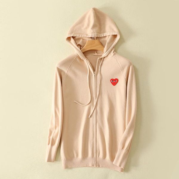 

women's knits & tees women sweater cashmere heart zipper cardigan hooded with embroidery long sleeve knitwear top, White
