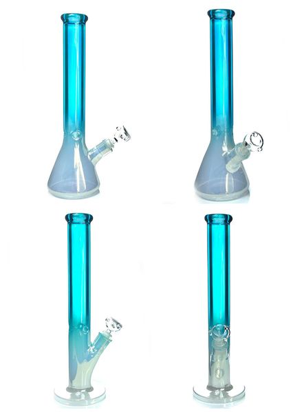 Vintage 16inch Iridescent Beaker em linha reta 9 milímetros de vidro Bong Hookah Tubulação de água Óleo Dab Rigs Percolator pode colocar o logotipo próprio do cliente