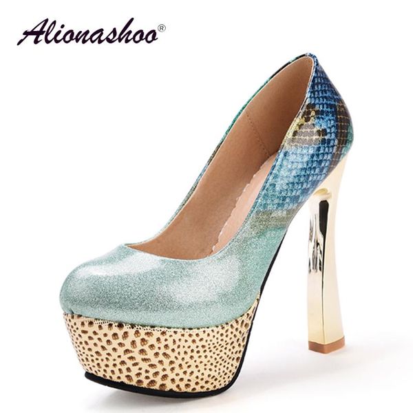 

plus size 34-43 spring blue platform high heel women shoes dress fashion shallow super strange style pumps, Black