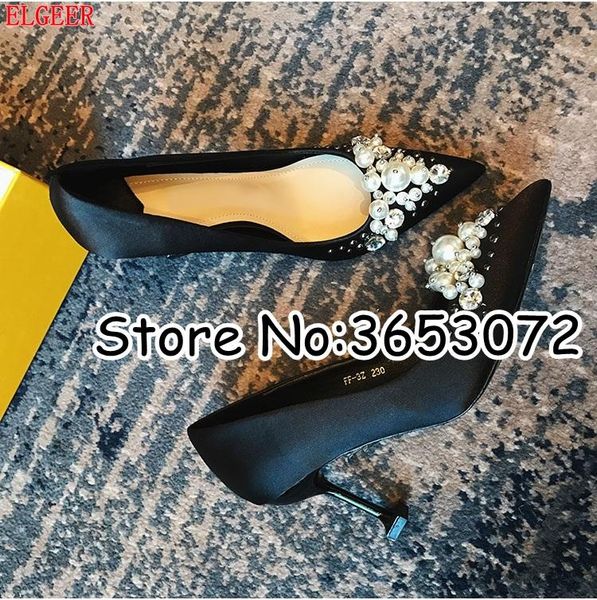 

dress shoes handmade black silk pearl pointed toe high heels fashion slip-on stiletto pumps lady dance party sandals