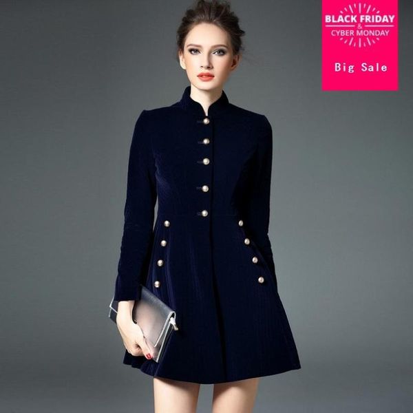 

casual dresses europe station fashion 2021 elegant female autumn and winter warm quilted velvet long-sleeved gold color dress w1268, Black;gray