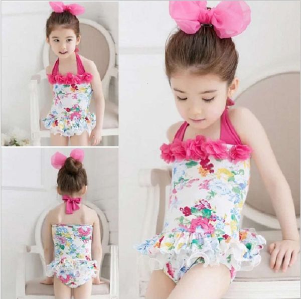 

children's suit girls' and children's one piece printed with fashionable flower baby swimsuit, Black