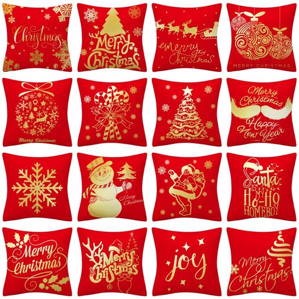 

cushion/decorative pillow 2021 christmas gold red cushion cases xmas throw modern pattern pillows year decorative case