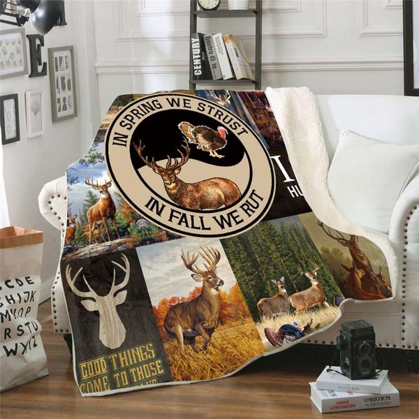 

blankets deer hunt 3d printed fleece blanket for beds hiking picnic thick fashionable bedspread sherpa throw drop