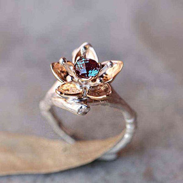 Senhoras de anel de flor de duas cores moda elegante anel de noivado senhoras anel de casamento namorada aniversário de aniversário g1225
