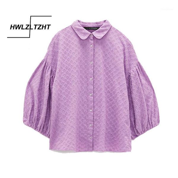 

women floral embroidery shirt lapel collar blouse puff sleeve elastic cuff female high street cotton women's blouses & shirts, White