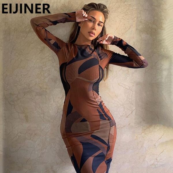 

patchwork printing bodycon midi dresses for women 2021 spring africa brown vintage streetwear party night long sleeve dress casual, Black;gray