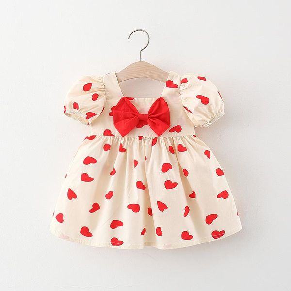 

kids girls dress bow print girl's dresses, Red;yellow