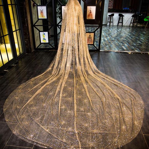 

bridal veils in stock 2021 perfect champagne 3.8m*3mveil bride veil spring summer bow embroidery sequin accessories professional custom made, Black