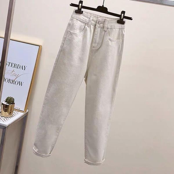 

women's jeans apricot high waist women straight spring and autumn loose casual denim trousers lady solid color ankle length pants, Blue