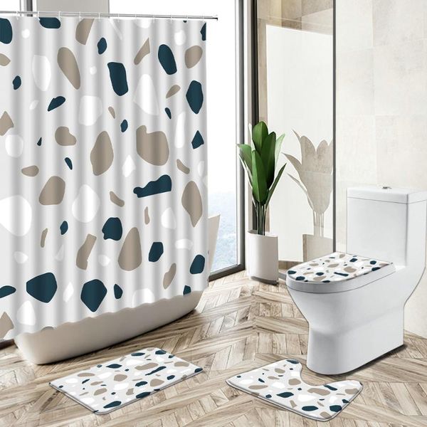 

modern colorful abstract stone texture printing shower curtain creative design home decor bath mat toilet lid cover flannel curtains