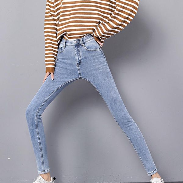 

women's jeans plus fleece women stylish high waist all-match warm slim and thick winter long pants tpn7, Blue