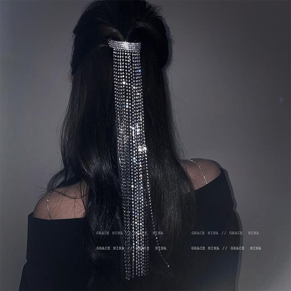 

hair clips & barrettes shine full rhinestone hairpins for women bijoux long tassel crystal accessories wedding banquet jewelry, Golden;silver