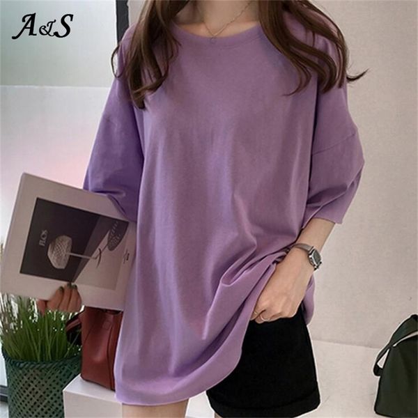 

korean style female t-shirt pure color -xl oversized women harajuku simple basic tee shirt feminina white casual o-neck 210330