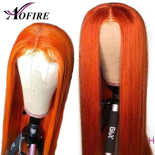 

orange color straight lace front wig pre plucked hairline brazilian remy 13x6 human hair wigs with baby 130% aofire1, Black;brown