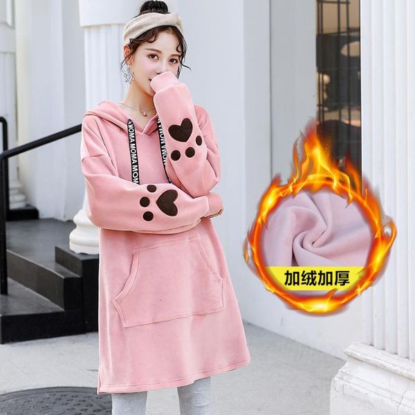 

maternity & tees winter pregnant clothes women dress cute plus velvet hoodies mom tshirt leisure, White