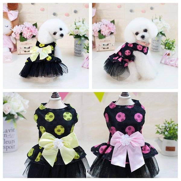 

spring and summer est style colorful dots printed dresses for pets with bow decor polka dot pet dress dog clothes apparel