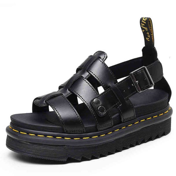 

sandals summer new ladies fashion martin real cowhide thick-soled all-match casual roman buckle outdoor beach shoes rszi, Black