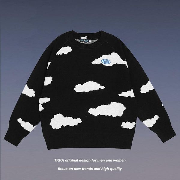 

men's sweaters tkpa men and women with the same paragraph cloud printing couple sweater harajuku loose lazy knit set, White;black