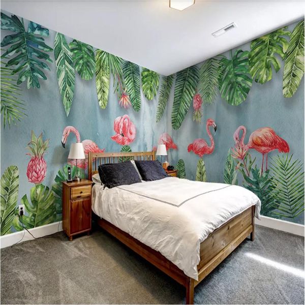 

wallpapers nordic modern hand-painted tropical plants flamingo murals wall papers home decor custom whole house background wallpaper 3d