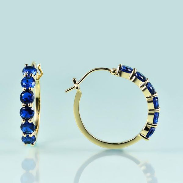 

hoop & huggie gem's beauty for women 2021 round lab blue spinel handmade earrings 14k gold filling sterling silver c, Golden;silver