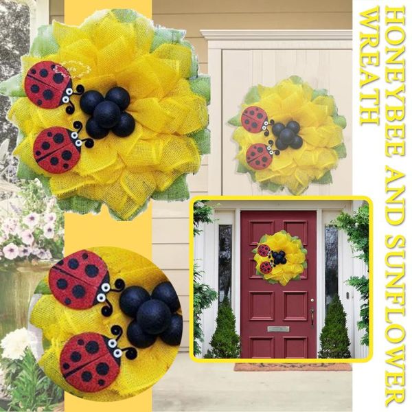

artificial garland outdoor summer wreaths home front door hanging decoration wedding party wreath with insect ornament #lr3 decorative flowe