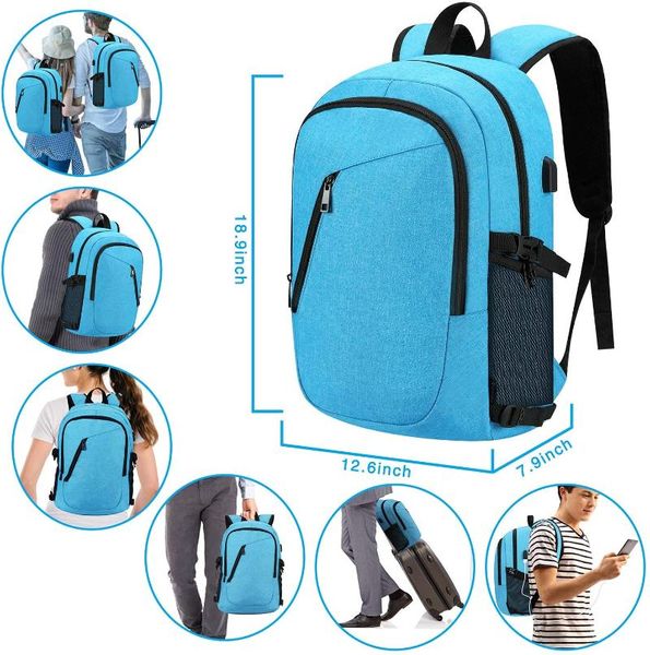 Backpack Business resistente à água Durável Hackpack com USB Charging Port Anti -Roubo College School Bookbag Fit 15,6 polegadas laptops