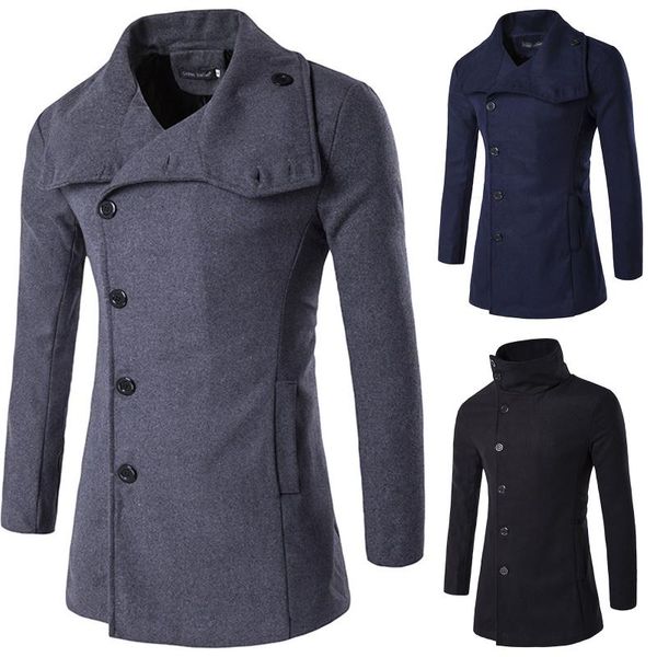 

men's trench coats 2021 winter mens long coat fashion boutique wool brand male slim woolen windbreaker jacket plus size, Tan;black